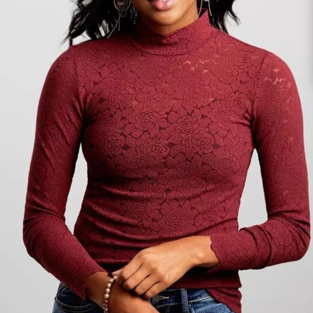 BKE RED MOCK TURTLENECK TOP XL